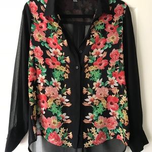 Forever 21 Black Floral Shear Blouse